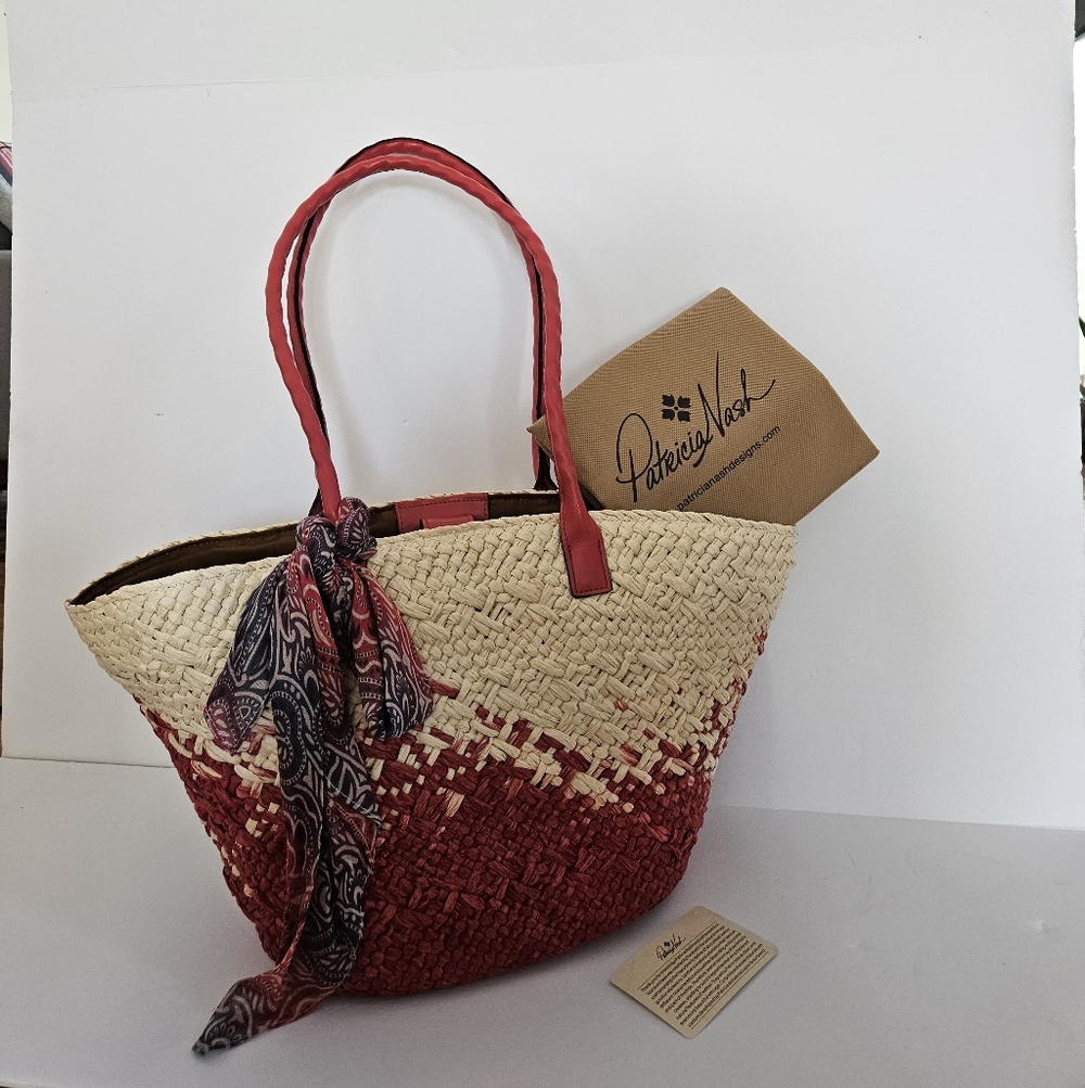 Patricia Nash Calypso Woven Straw Tote w/ GreekOmbre Scarf - Picture 11 of 11